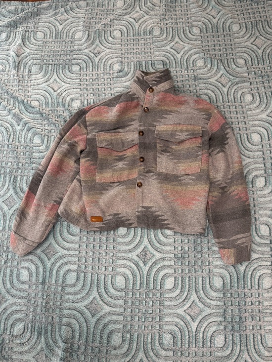 Simply Southern Sweaters - Simply Southern Womens Aztec button up Crop Sweater Jacket - Gray, Pink, Tan